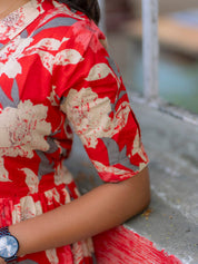 Scarlet Bloom Floral Maxi Dress for Women Elegant Flared Cotton Gown