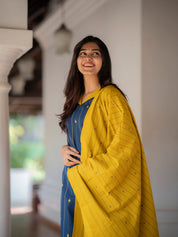 Navy Blue Kurta Set with Mustard Dupatta for Women Modern Traditional Ethnic Wear