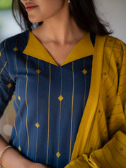 Navy Blue Kurta Set with Mustard Dupatta for Women Modern Traditional Ethnic Wear