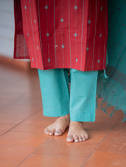 Brick Red Kurta Set with Aqua Blue Dupatta for Women Elegant Ethnic Wear