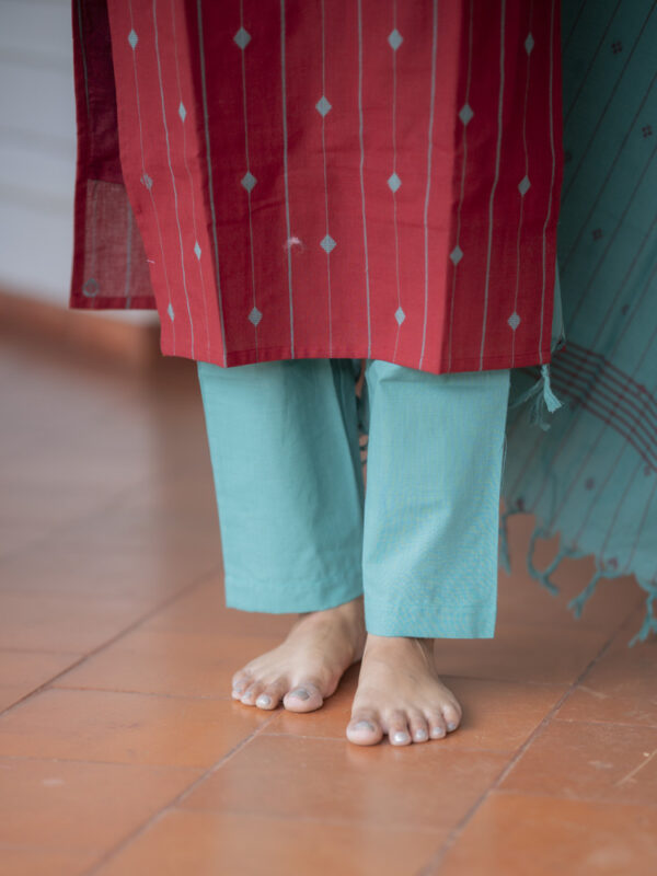 Brick Red Kurta Set with Aqua Blue Dupatta for Women Elegant Ethnic Wear