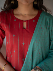 Brick Red Kurta Set with Aqua Blue Dupatta for Women Elegant Ethnic Wear