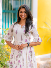 Ivory Blossom Printed Maxi Dress for Women Elegant Cotton Gown