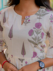 Ivory Blossom Printed Maxi Dress for Women Elegant Cotton Gown