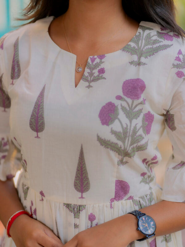 Ivory Blossom Printed Maxi Dress for Women Elegant Cotton Gown