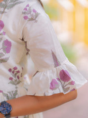 Ivory Blossom Printed Maxi Dress for Women Elegant Cotton Gown