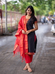 Black & Red Ethnic Kurta Pant Dupatta Set for Women Festive Traditional Wear