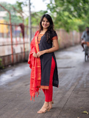 Black & Red Ethnic Kurta Pant Dupatta Set for Women Festive Traditional Wear