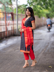 Black & Red Ethnic Kurta Pant Dupatta Set for Women Festive Traditional Wear