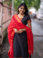 Black & Red Ethnic Kurta Pant Dupatta Set for Women Festive Traditional Wear