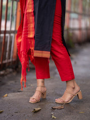 Black & Red Ethnic Kurta Pant Dupatta Set for Women Festive Traditional Wear