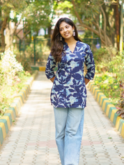 Indigo Leaf Printed Kurti for Women Casual Ethnic Cotton Wear