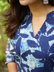 Indigo Leaf Printed Kurti for Women Casual Ethnic Cotton Wear