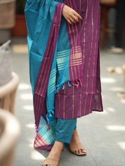 Purple Striped Kurta Set with Teal Dupatta for Women Elegant Traditional Ethnic Wear