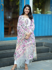 Pink Floral Printed Kurta Pant Dupatta Set for Women Elegant Ethnic Cotton Suit