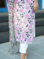 Pink Floral Printed Kurta Pant Dupatta Set for Women Elegant Ethnic Cotton Suit