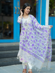 Lavender Floral Printed Kurta Pant Dupatta Set for Women Elegant Ethnic Cotton Suit