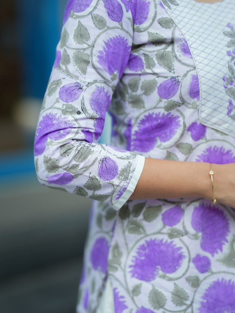 Lavender Floral Printed Kurta Pant Dupatta Set for Women Elegant Ethnic Cotton Suit