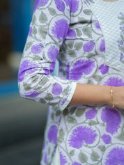 Lavender Floral Printed Kurta Pant Dupatta Set for Women Elegant Ethnic Cotton Suit
