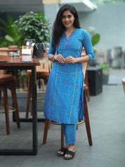 Sky Blue Printed Cotton Kurta Pant Set for Women | Elegant Straight Fit Ethnic Wear