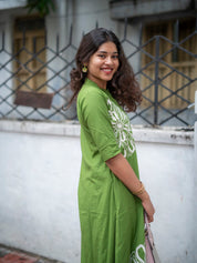 Olive Green Floral Printed Kurta Set for Women Elegant Casual Ethnic Wear