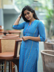 Sky Blue Printed Cotton Kurta Pant Set for Women | Elegant Straight Fit Ethnic Wear