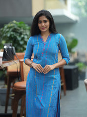 Sky Blue Printed Cotton Kurta Pant Set for Women | Elegant Straight Fit Ethnic Wear