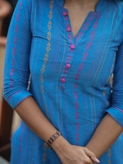 Sky Blue Printed Cotton Kurta Pant Set for Women | Elegant Straight Fit Ethnic Wear