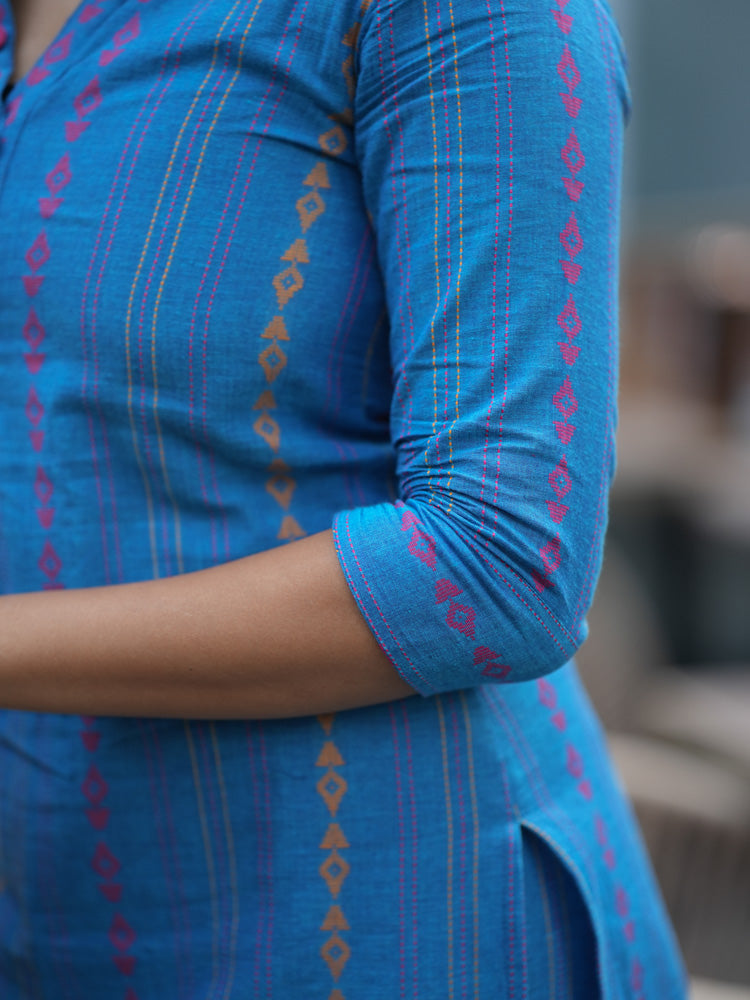 Sky Blue Printed Cotton Kurta Pant Set for Women | Elegant Straight Fit Ethnic Wear