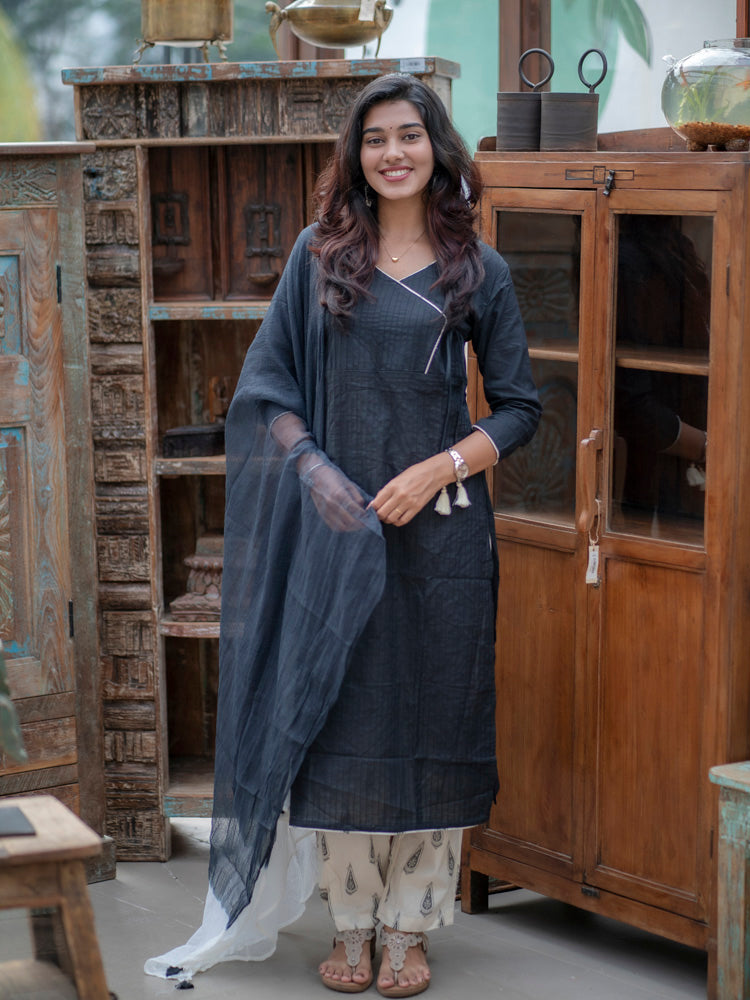 Black Cotton Kurta Set with Dupatta for Women Elegant Ethnic Wear