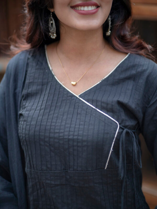 Black Cotton Kurta Set with Dupatta for Women Elegant Ethnic Wear