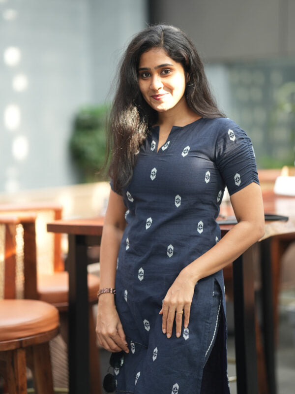 Navy Blue Printed Kurta Pant Set for Women Elegant Cotton Ethnic Wear