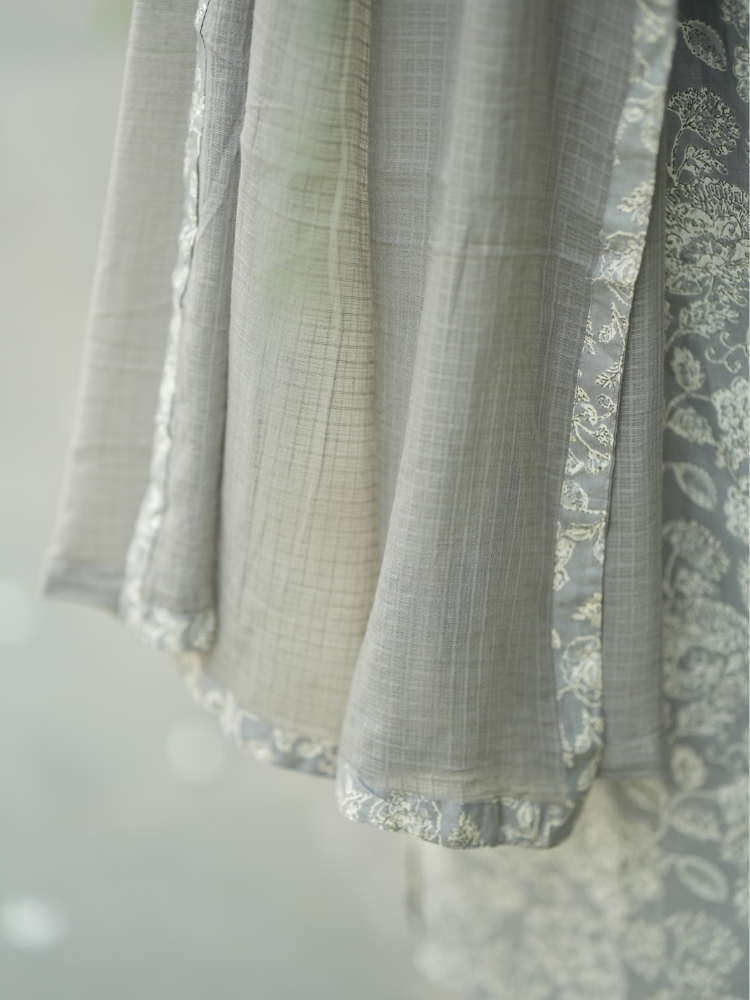 Silver Mist Embroidered Kurta Set for Women Elegant Grey Ethnic Wear