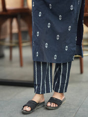 Navy Blue Printed Kurta Pant Set for Women Elegant Cotton Ethnic Wear