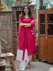 Magenta Cotton Kurta Set with Dupatta for Women Stylish Ethnic Wear