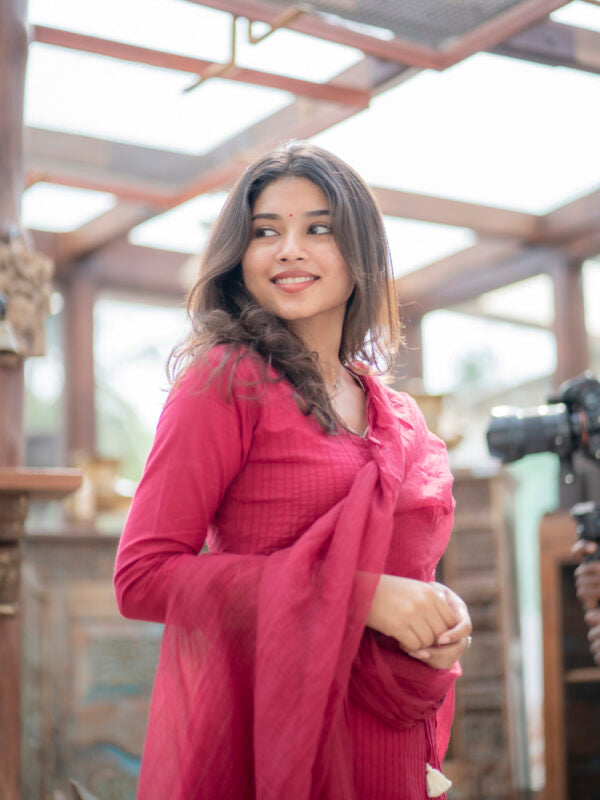 Magenta Cotton Kurta Set with Dupatta for Women Stylish Ethnic Wear