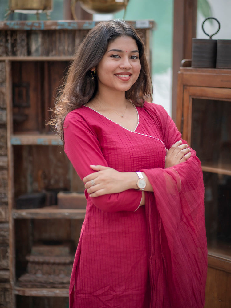 Magenta Cotton Kurta Set with Dupatta for Women Stylish Ethnic Wear