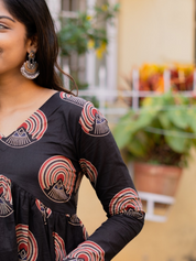 TheHandStitch Noir Orbit Peplum Top for Women Black Printed Fusion Wear