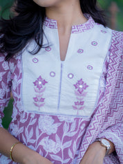 Lavender Floral Printed Kurta Pant Dupatta Set for Women Elegant Ethnic Cotton Suit