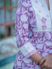 Lavender Floral Printed Kurta Pant Dupatta Set for Women Elegant Ethnic Cotton Suit