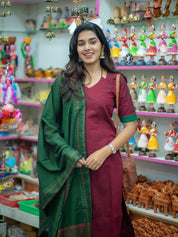 Maroon Kurta Set with Green Dupatta for Women Festive Ethnic Wear