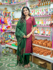 Maroon Kurta Set with Green Dupatta for Women Festive Ethnic Wear