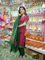 Maroon Kurta Set with Green Dupatta for Women Festive Ethnic Wear