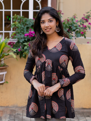 TheHandStitch Noir Orbit Peplum Top for Women Black Printed Fusion Wear