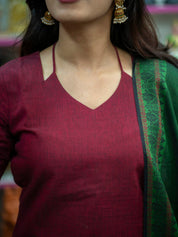 Maroon Kurta Set with Green Dupatta for Women Festive Ethnic Wear
