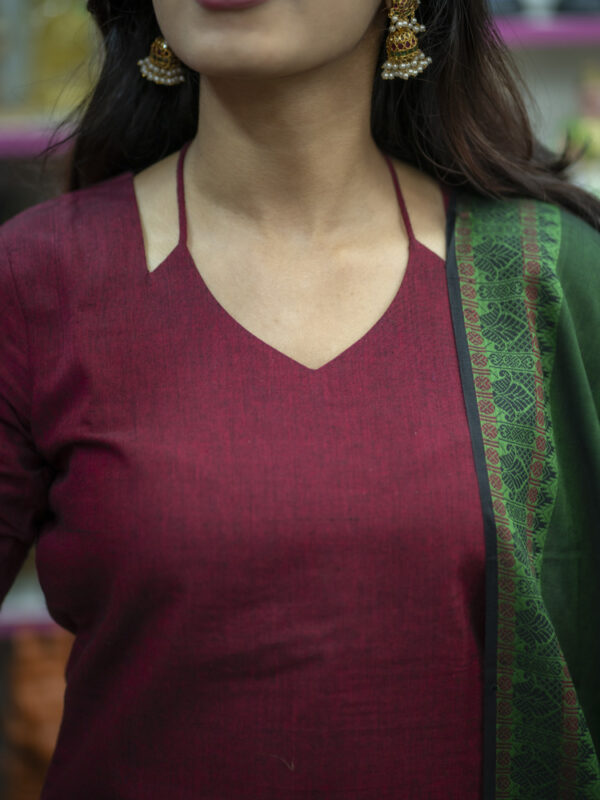Maroon Kurta Set with Green Dupatta for Women Festive Ethnic Wear