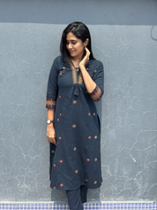 Midnight Ember Embroidered Kurta for Women Elegant Navy Ethnic Wear