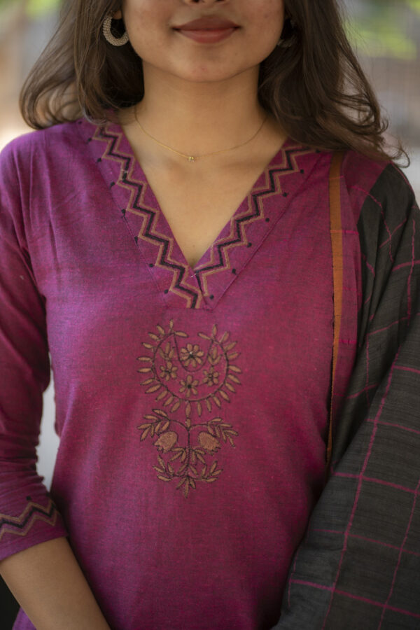 Purple Kurta Set with Black Checked Dupatta for Women Festive Ethnic Wear