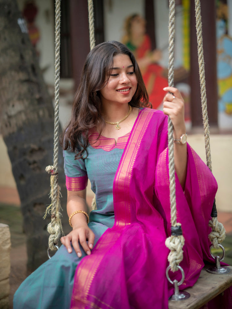 Sky Blue Kurta Set with Pink Dupatta for Women Elegant Festive Ethnic Wear