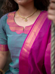 Sky Blue Kurta Set with Pink Dupatta for Women Elegant Festive Ethnic Wear